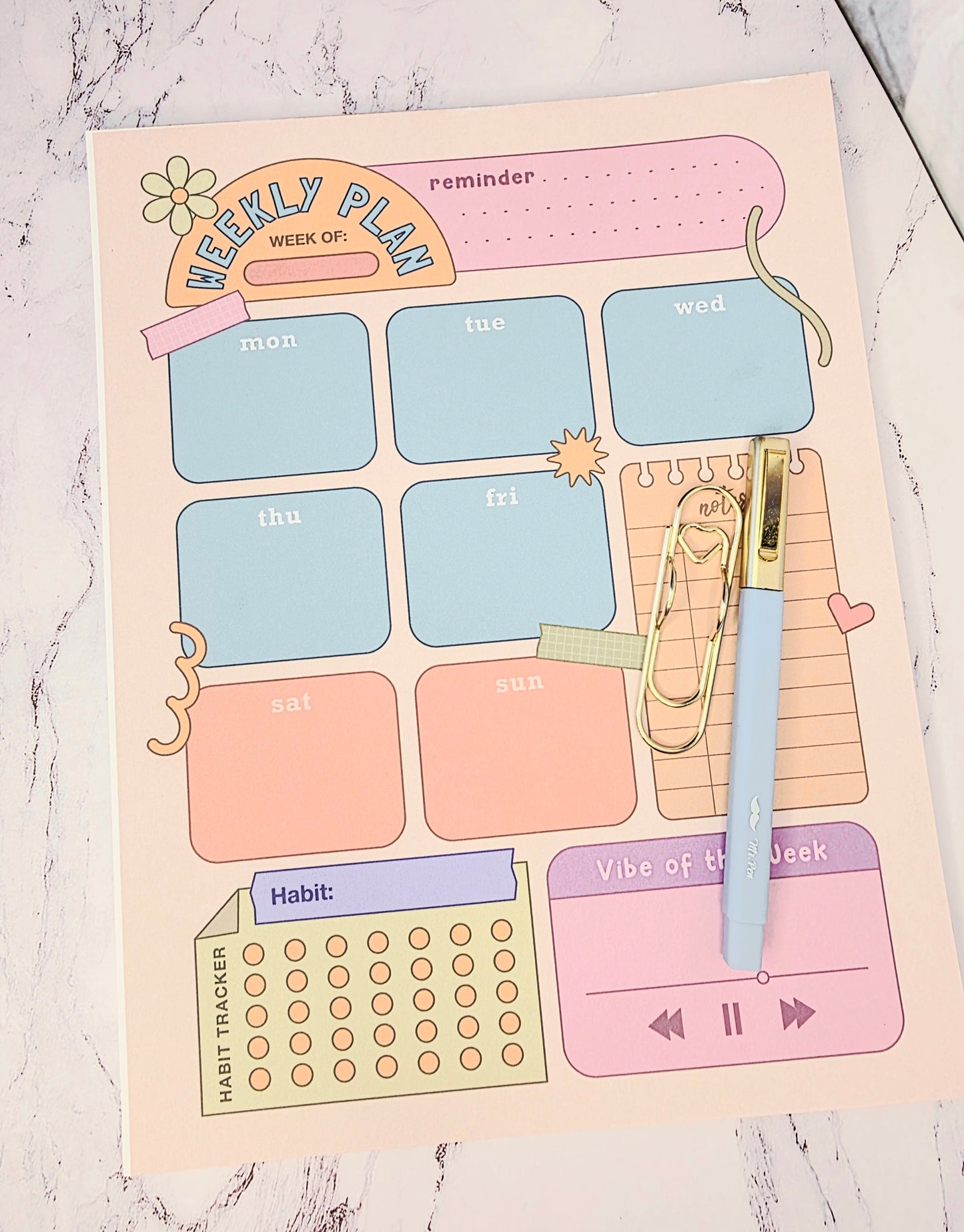 Weekly Planner Notepad w/Pen and Clip Bold 2