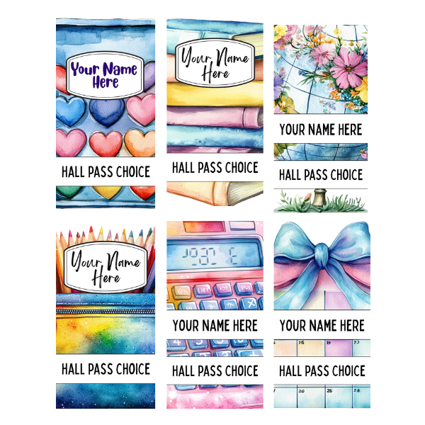 Watercolor Hallpasses Set of 6