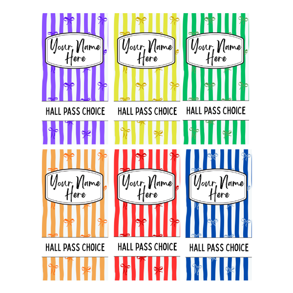 Bows and Stripes Set of 6 Hallpasses