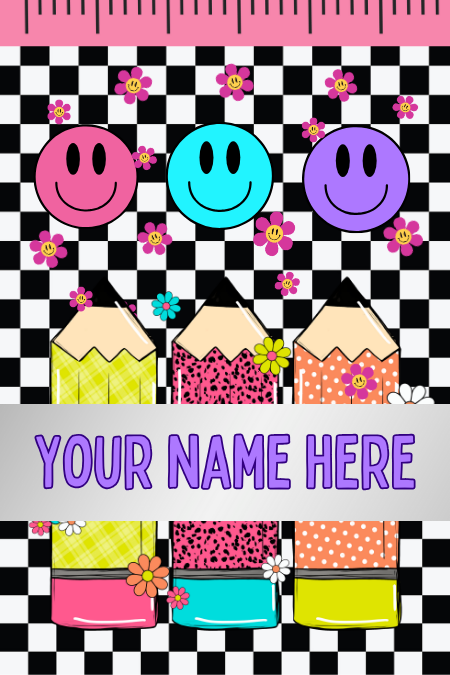 Badge Holder - Black Checkered Smiley Face