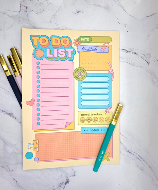 To Do List Notepad Retro Colors w/ Pen and Clip