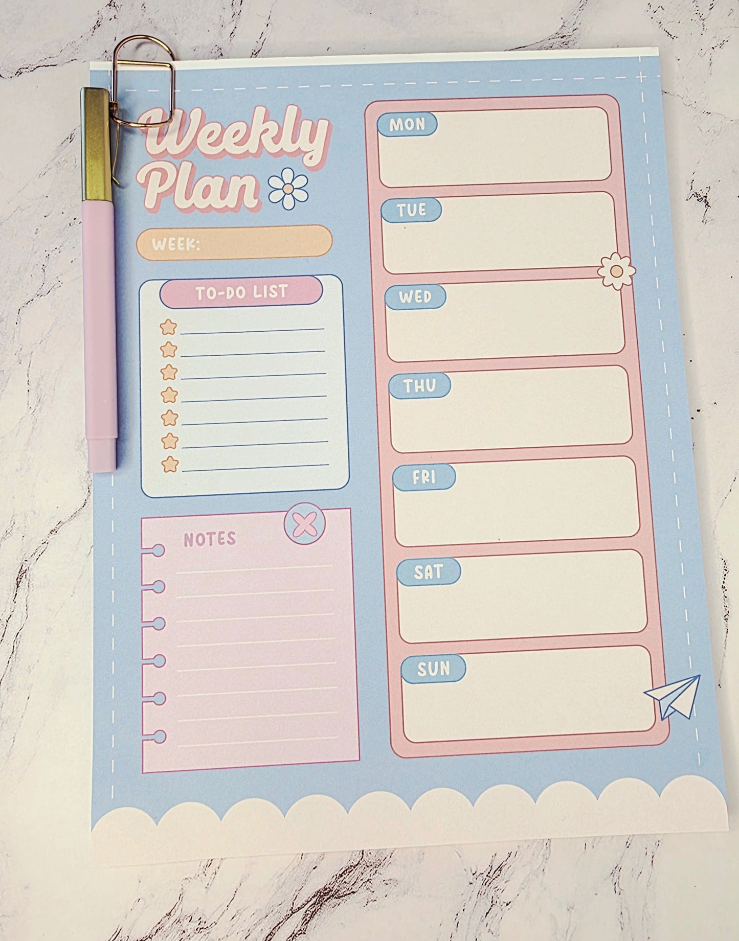 Weekly Planner Notepad w/Pen and Clip Blue