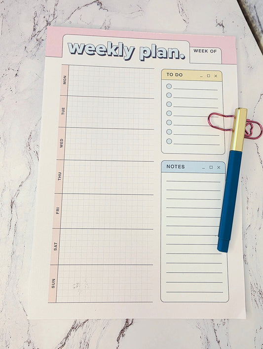 Weekly Planner Notepad w/Pen and Clip Pink