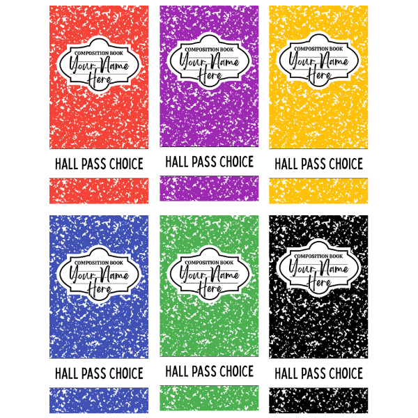 Composition Book Hallpasses Set of 6